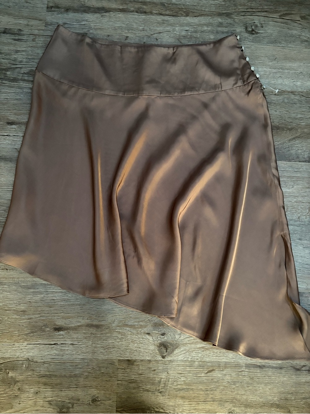 Anthropologie Chocolate Brown Satin Asymmetrical Slip Skirt